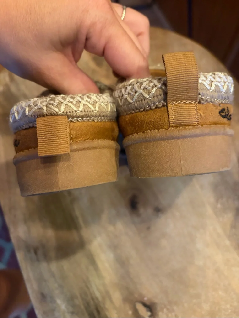 Kids Brown Embroidered Slip-On Slippers